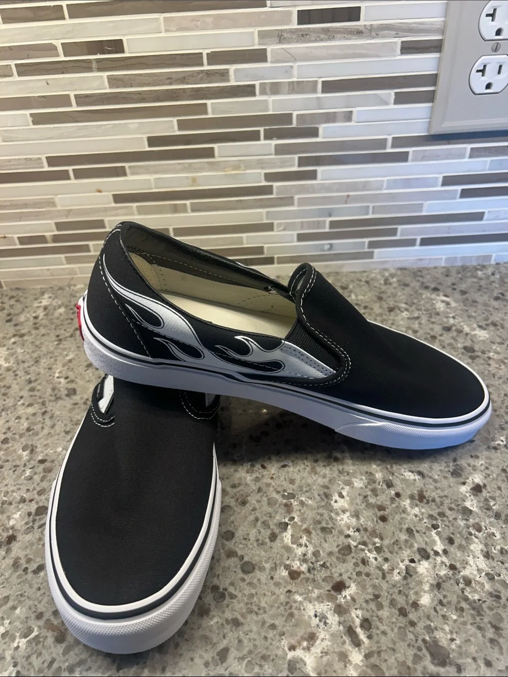 Vans Black & White Classic Slip-On, Flame Black, M8/W10, NWT